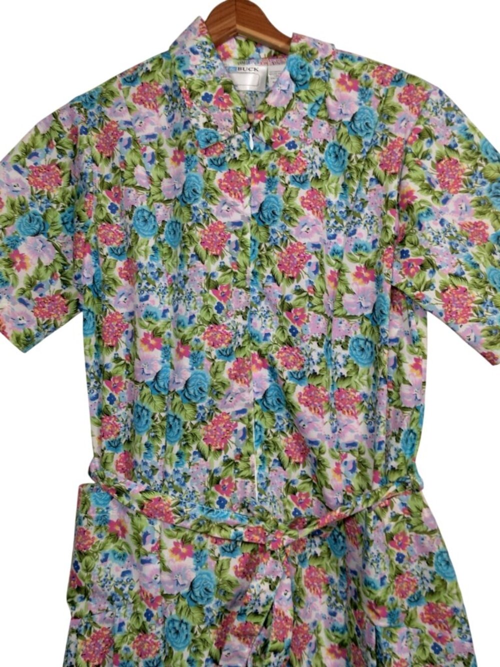Buck & Buck House Dress Small Floral Pleated Zip Front Short Sleeve Granny - Picture 5 of 16